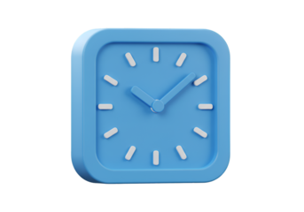Isolated 3D Render of a Blue Square Clock Icon on Transparent Background