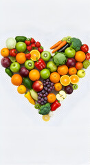 Photo of a Colorful Heart Shape Made of Various Fruits and Vegetables on White
