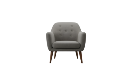 Isolated 3D Render of a Gray Fabric Armchair with Wooden Legs on Transparent Background