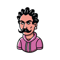 A retro pop art character portrait of a stylish man with a classic mustache and a pink shirt vector illustration