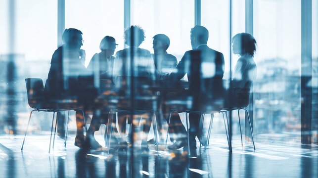 Professional discussion in a glass conference room Business background.