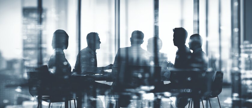 Professional discussion in a glass conference room Business background.