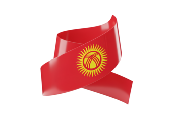 Isolated 3D Render Of Kyrgyz Flag Ribbon On Transparent Black Background