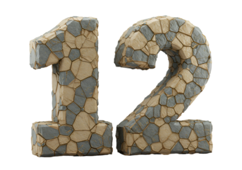 Isolated 3D Render of Number Twelve Stone Texture Isolated Background