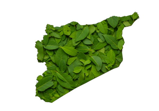 Illustration Syria Map Filled With Green Leaves Against Black Background - Powered by Adobe