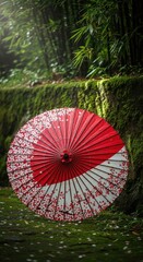 Japanese Parasol in a Serene Garden Ambiance during Blossom Season