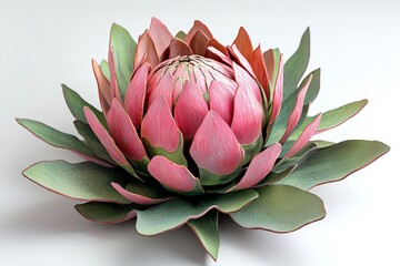 Detailed artistic depiction of a vibrant protea flower.