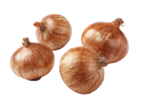 Three whole onions, light brown, overlapping