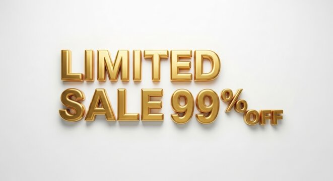 Golden limited sale ninety nine percent off promotion on a white background for special offer deals