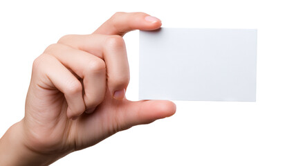 Obraz premium Female hand holding blank credit card isolated on transparent background — high-resolution PNG cutout for e-commerce, payment and banking design mockups, realistic skin tone, close-up with copy space