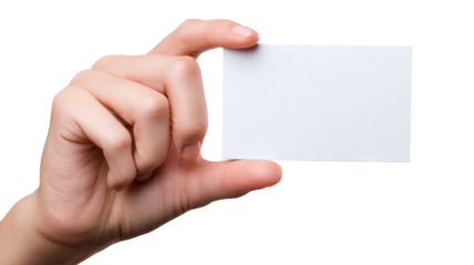 Female hand holding blank credit card isolated on transparent background — high-resolution PNG cutout for e-commerce, payment and banking design mockups, realistic skin tone, close-up with copy space