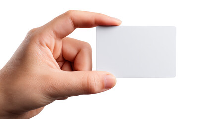 Obraz premium Female hand holding blank credit card isolated on transparent background — high-resolution PNG cutout for e-commerce, payment and banking design mockups, realistic skin tone, close-up with copy space
