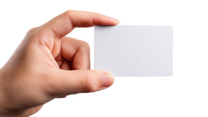 Female hand holding blank credit card isolated on transparent background — high-resolution PNG cutout for e-commerce, payment and banking design mockups, realistic skin tone, close-up with copy space