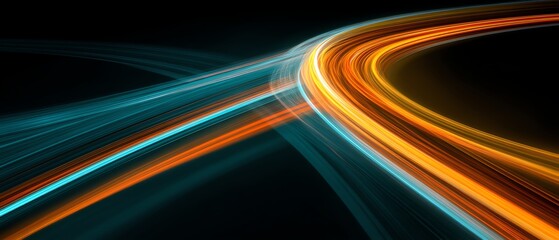Vibrant blue and orange lines crossing in motion Business background.