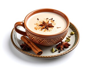 Creamy spiced tea in ornate mug