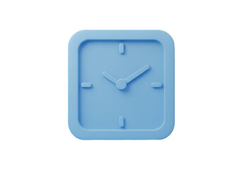 Isolated 3D Blue Square Clock Icon on Transparent Background