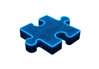 Obraz premium Isolated 3D Blue Neon Puzzle Piece on Black Background Illustrative Image