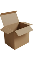 Open Brown Cardboard Box Isolated on Transparent Background Shipping Container