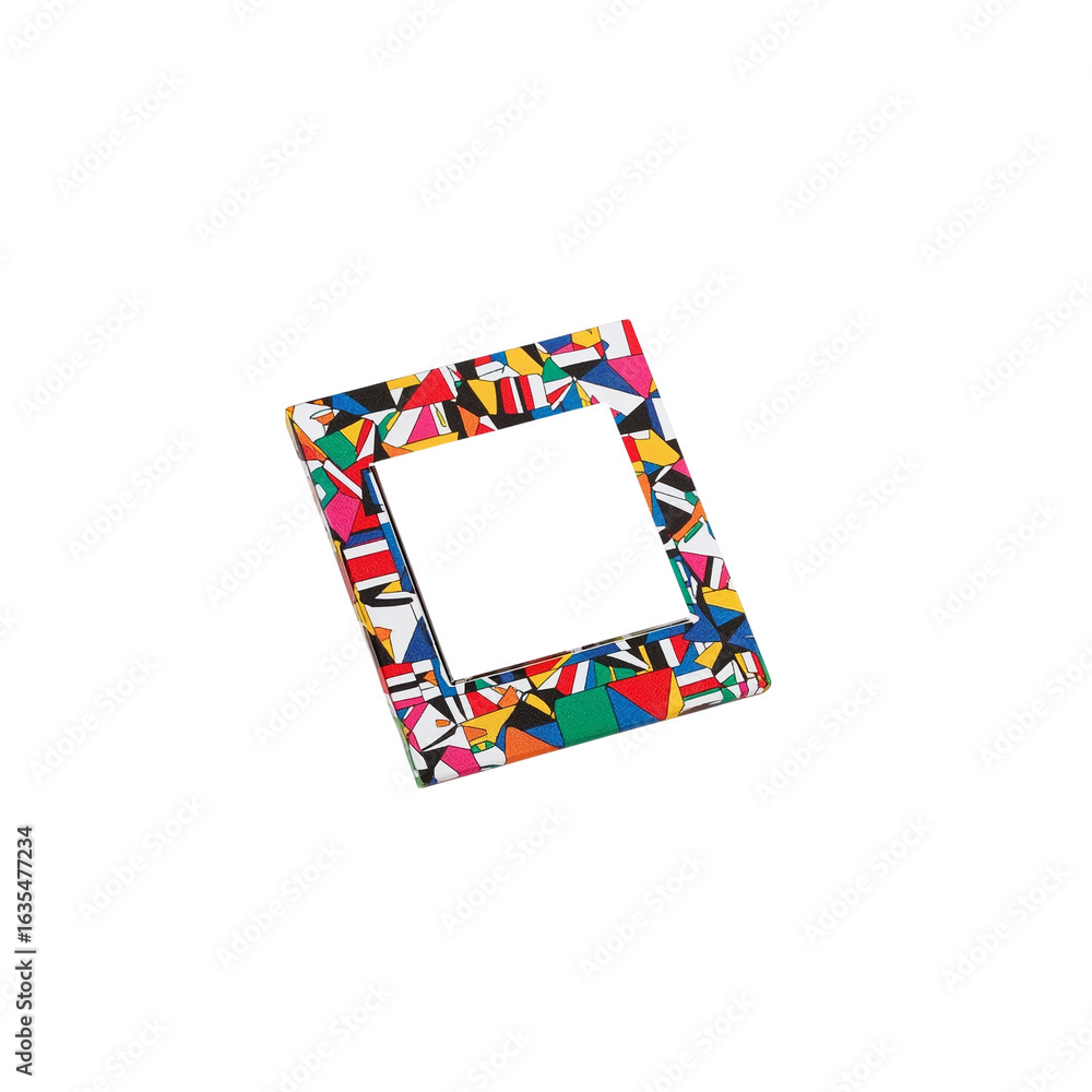Poster isolated geometric frame with vibrant mosaic pattern against a transparent backdrop