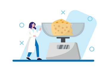 Woman in Lab Coat with Cheese on Scale - Modern Illustration