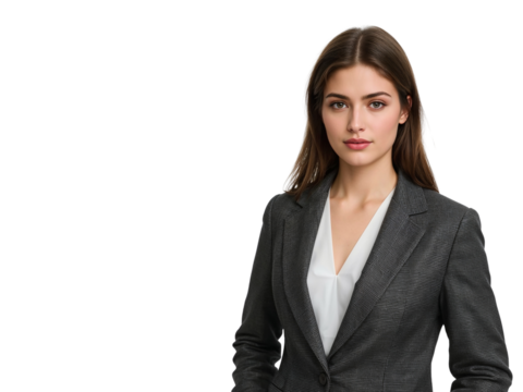 Confident professional woman portrait isolated on transparent backdrop for versatile design