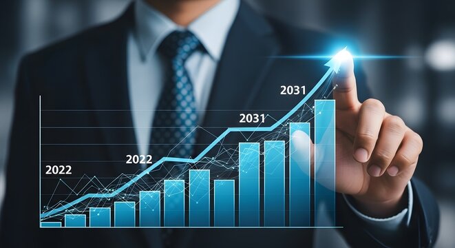 Business growth chart analysis and financial planning for success with future projections graph data