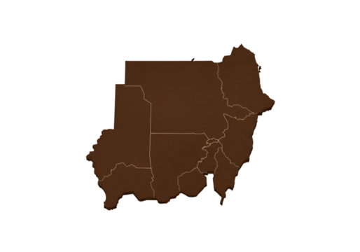 Isolated 3D Illustration of Sudan Map with City Lights and Transparent Background