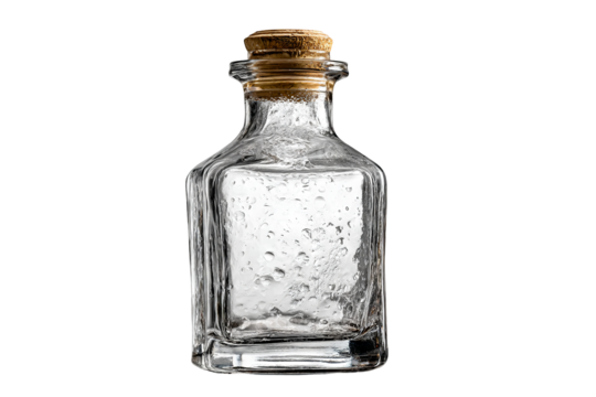 Photorealistic clear glass bottle, high-resolution transparent PNG cutout with no background — ideal for product mockups, packaging and label design, branding visuals and decor compositing - Powered by Adobe