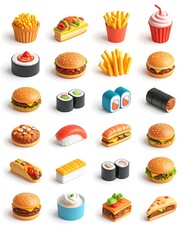 Colorful food icons on white background