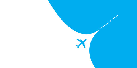 Minimalist vector illustration of airplane flying in blue sky with white clouds – clean modern digital art

