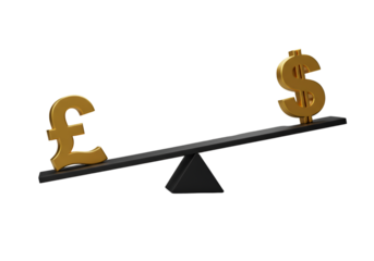 Illustration of Gold Pound and Dollar Symbols Balancing Isolated
