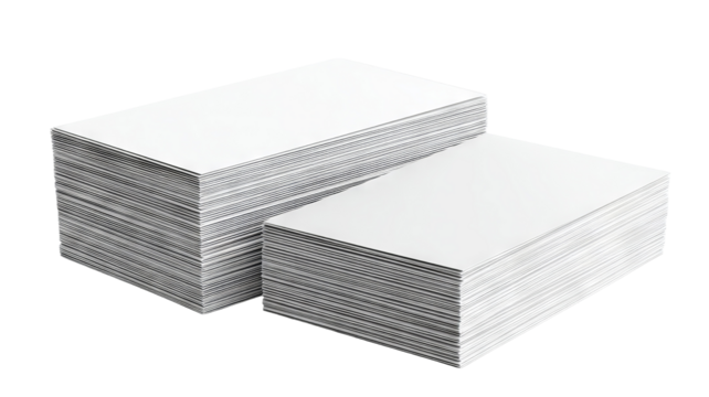 Stack of blank business cards mockup — high-resolution, isolated with transparent background feel for easy cutout, clean minimal studio lighting, front and edge view template with copy space