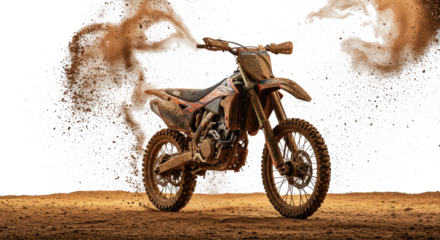 MudCovered Motocross Bike in Action on Dirt Track.