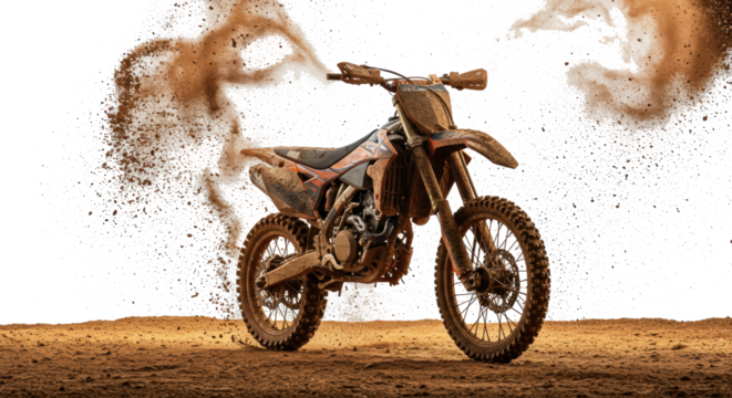 MudCovered Motocross Bike in Action on Dirt Track.