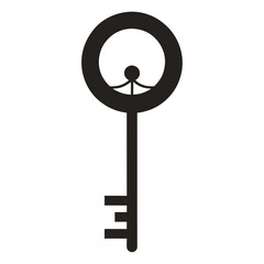 Black vintage key with circular bow and ornate shaft antique