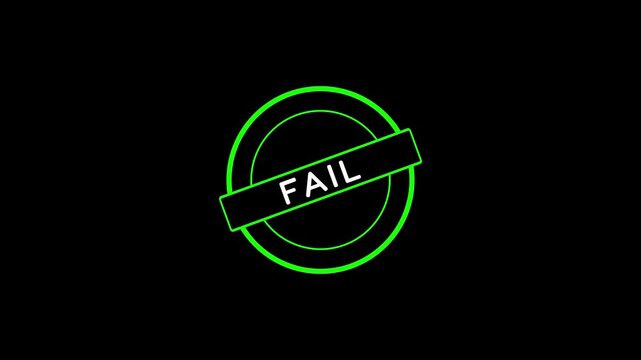 White text "Fail" word seal stamp. Transparency embedded. Animation of failed stamp. Impact rubber stamp red colour grunge style. Failed Stamp Icon animation on white background.