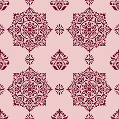 This blood red Mandala pattern is intricately designed with floral motifs and symmetrical curves. It is ideal for decoration, wallpaper, textiles or as a graphic design for printing.