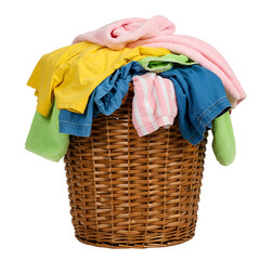 Photo Laundry Basket Overflowing with Colorful Clothes on Transparent Background