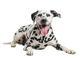 Illustration of dalmatian dog lying down isolated on transparent background