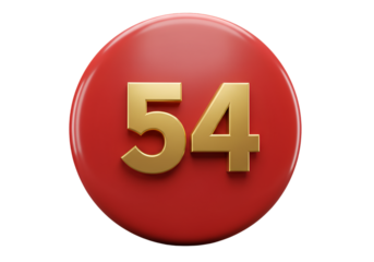 Isolated 3D Rendered Number 54 on a Red Metallic Circle With Gold Text