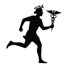 Silhouette of mercury running with caduceus