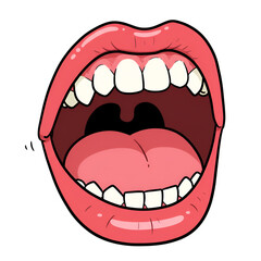 Naklejka premium Illustration Of Open Mouth With Red Lips Showing Teeth And Tongue Isolated