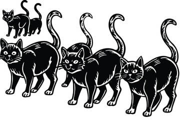 Black cats in various poses vector illustration on white background animal feline