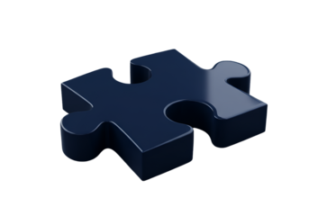 Isolated 3D Render of a Blue Puzzle Piece Against a Black Background