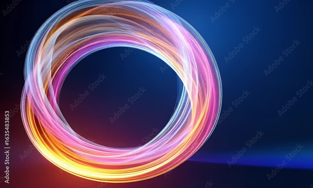 Aufkleber abstract, neon-glowing lines forming a circular shape on a dark background. a 3d rendering illustrat