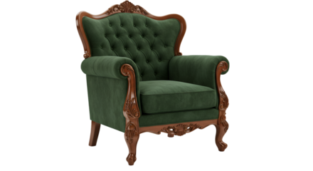 Isolated 3D Render of a Green Vintage Chair with Wooden Details
