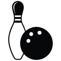 A classic black and white illustration of a bowling ball ready for action