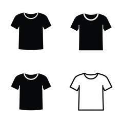 Simple Black and White T Shirt Icons Set, Flat vector 