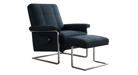 Naklejka premium Isolated Blue Armchair With Footstool On Transparent Background Photo