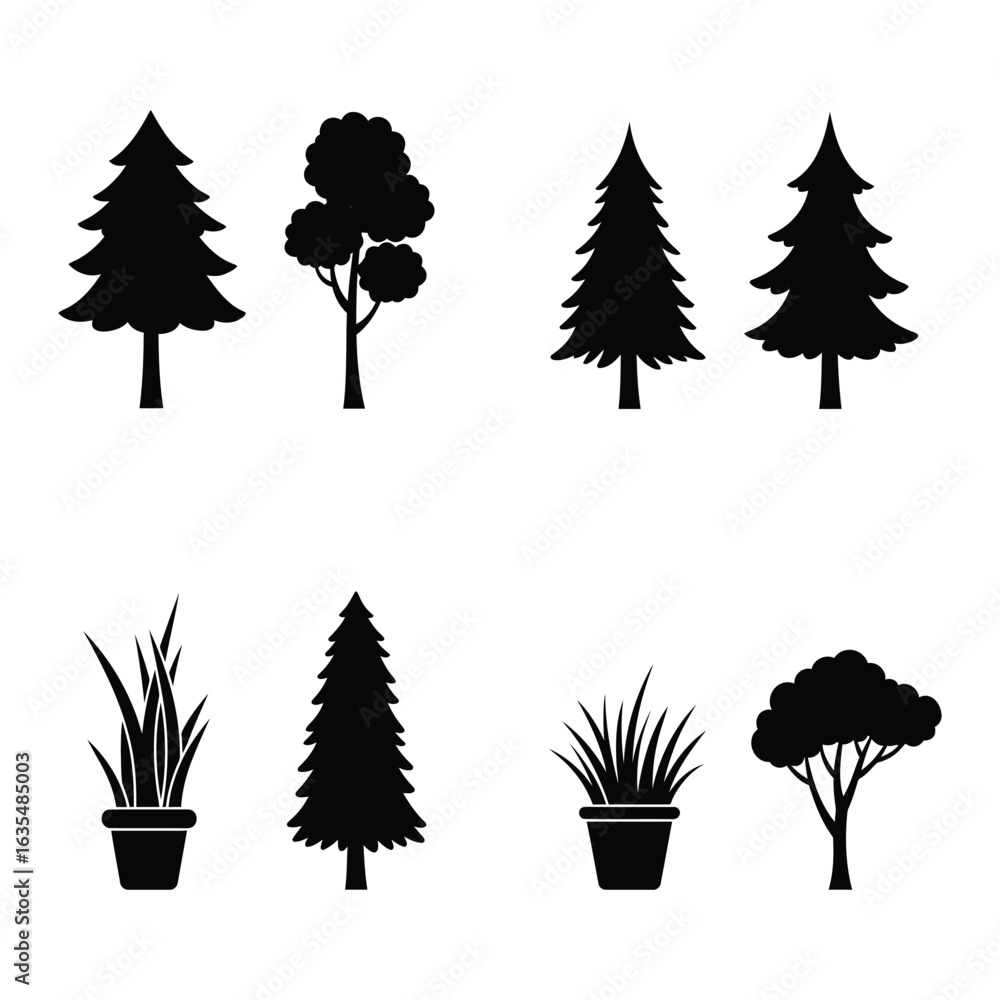 Poster set of trees icons flat vector 